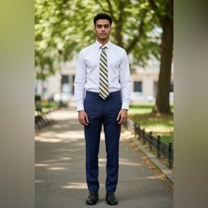 Chaps 100% Silk Tie Yellow Navy Blue Stripe Classic Preppy Menswear